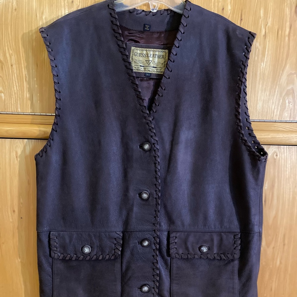 Vintage, tunic-length, Guess genuine leather vest